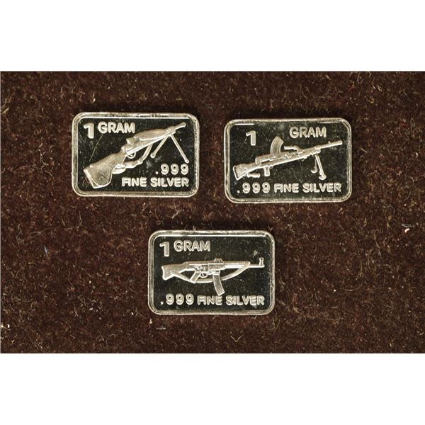 3-1 GRAM .999 FINE SILVER PF INGOTS ALL WEAPON