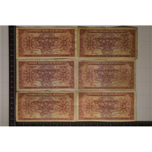 6-1943 BELGIUM 5 FRANC BILLS
