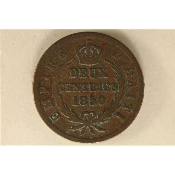 1850 HAITI COPPER 2 CENTIMES
