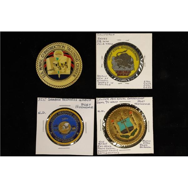 4 MILITARY METAL CHALLENGE COINS: US NAVY