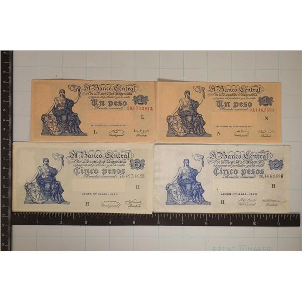 4-ARGENTINA BILLS: 2-1947 ONE PESO CU & 2-1971