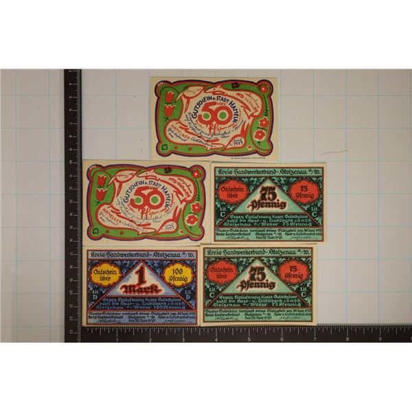 5-GERMAN CRISP UNC NOTGELDS: 2-1921-75 PFENNIGS,