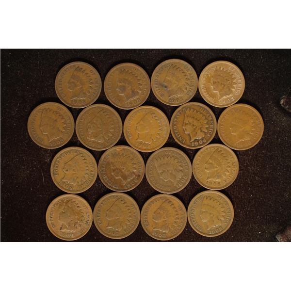20 ASSORTED INDIAN HEAD CENTS: 1901-1908