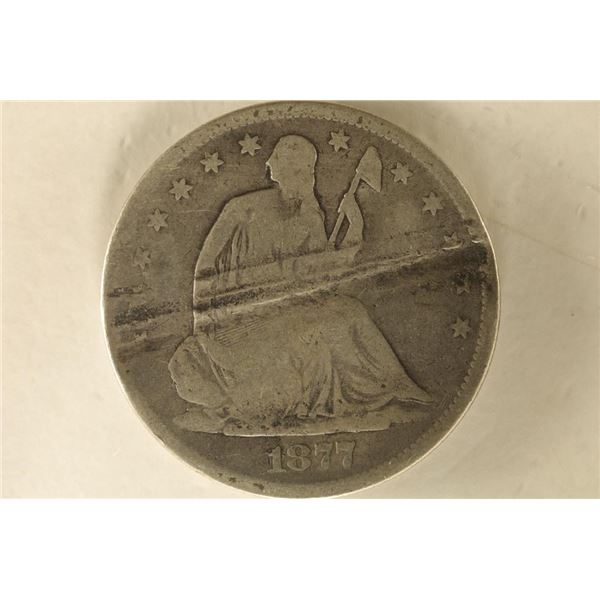 1877-S SILVER SEATED LIBERTY HALF DOLLAR. DAMAGED