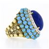 Image 5 : Vintage 14k Gold Cabochon Lapis Turquoise Bead & Diamond Textured Cocktail Ring