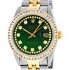Image 1 : Rolex Mens Two Tone Green Vignette Princess Cut Diamond Datejust Wristwatch