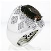 Image 9 : Large Bold 18K White Gold Oval Smoky Quartz 2.50 ctw Diamond Cluster Cocktail Ri