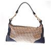 Image 2 : Fendi Brown Zucchino Canvas Leather Metal Round Logo Front Pocket Small Shoulder