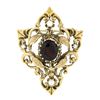 Image 1 : Antique Victorian Revival 14K Gold Oval Garnet & Pearl Floral Pin Brooch Pendant