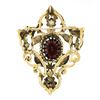 Image 3 : Antique Victorian Revival 14K Gold Oval Garnet & Pearl Floral Pin Brooch Pendant