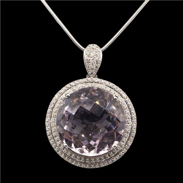 36.64 ctw Amethyst and 2.18 ctw White Sapphire Silver Pendant/Necklace