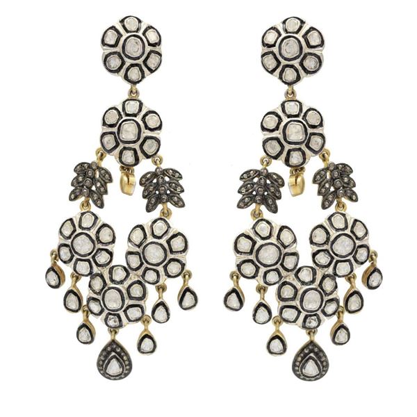 3.07 ctw Silver and Gold Dangle Earrings