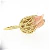Image 6 : Vintage 14k Gold Rose Carved Coral High Relief Diamond Center Open Freeform Ring