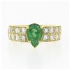 Image 4 : 18k Yellow Gold 3.06 ctw Pear Prong Emerald Solitaire Pave Diamond Engagement Ri