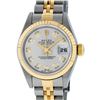 Rolex Ladies Two Tone 18K Quickset Sapphire Silver Diamond Datejust Wristwatch