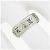 Image 3 : Vintage 14k White Gold 6.3mm Pierced Open Floral Work Wide Eternity Band Ring