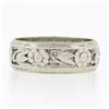 Image 5 : Vintage 14k White Gold 6.3mm Pierced Open Floral Work Wide Eternity Band Ring