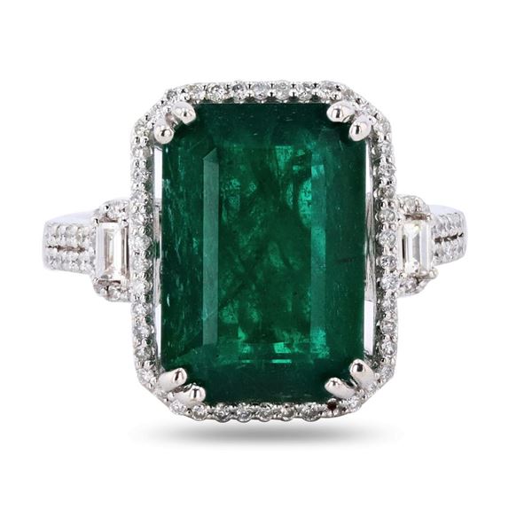 6.24 ctw Emerald and 0.52 ctw Diamond 18K White Gold Ring