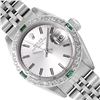 Image 1 : Rolex Ladies Stainless Steel Silver Index Dial Diamond And Emerald Bezel Date Wi
