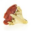 Image 8 : Large Vintage 14K Gold GIA NO DYE Coral Carved Lady Face Cameo Statement Ring