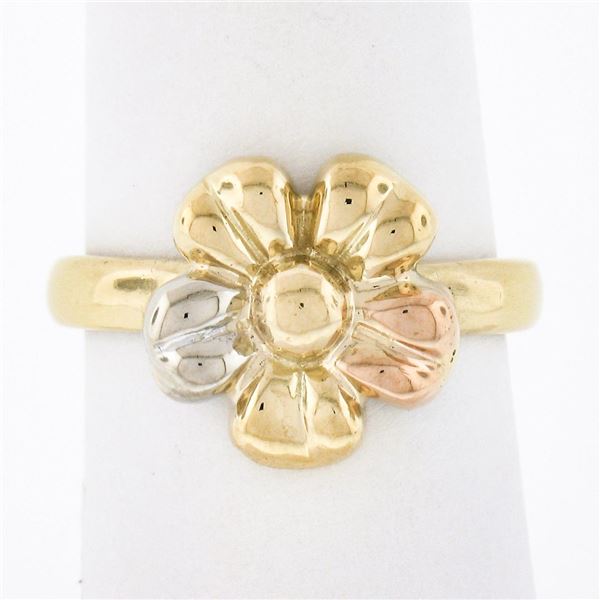 18k Multi Tone Gold Detailed Polished Finish Multicolor Buttercup Flower Ring