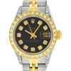 Rolex Ladies Quickset Two Tone Black Diamond Lugs Datejust Wristwatch