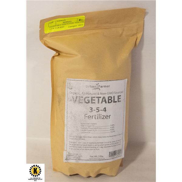VEGETABLE FERTILIZER- NON GMO- 3-5-4- 3 LB BAG