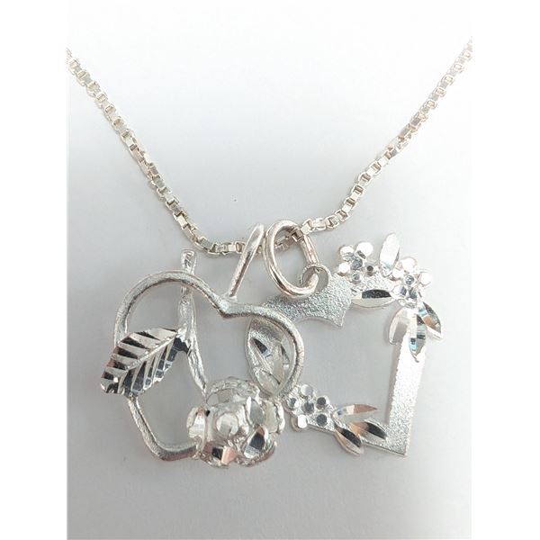 BZ2020-15C SILVER 2 HEART PENDANT WITH CHAIN