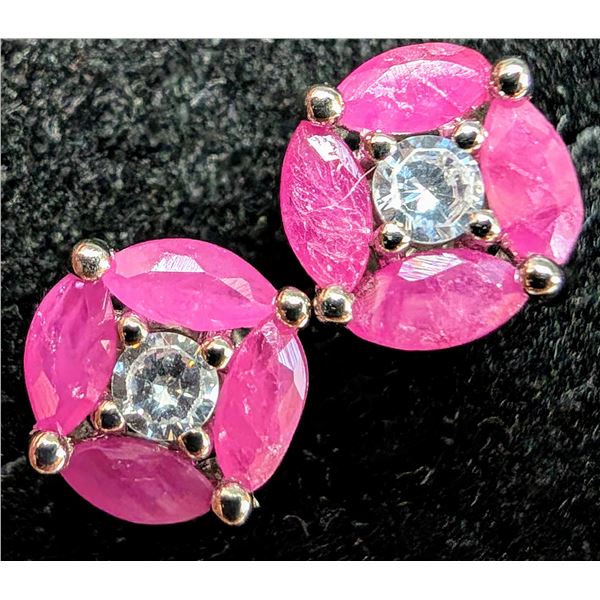 BZ2020-16C SILVER RUBY 1CT EARRINGS