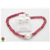 Image 1 : #08- NATURAL RED JADE ,PEARL ,BRACELET & EARRINGS
