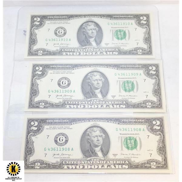 3X$2 USD NOTES MINT CONDITION