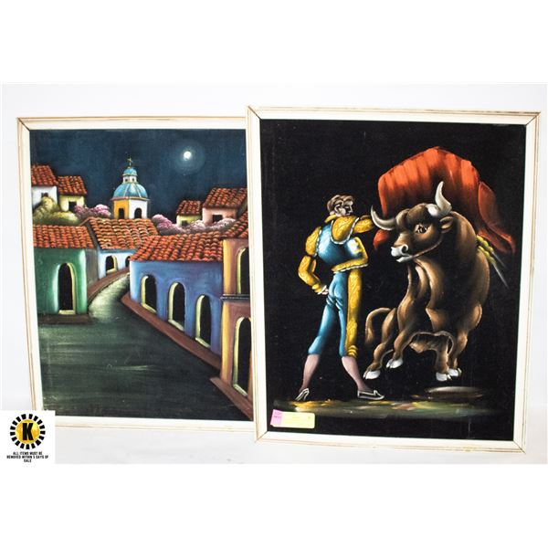 MID CENTURY VELVET FRAMED ART ORIGINALS 20" X 17"
