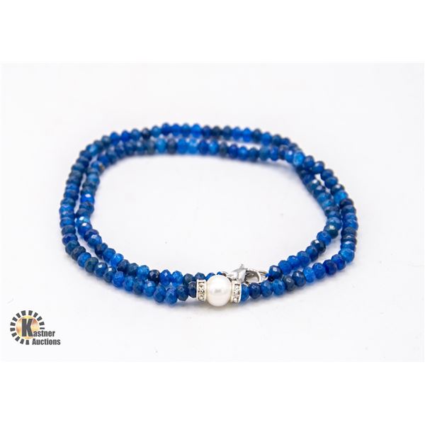 #13- NATURAL BLUE JADE ,PEARL  NECKLACE 18"