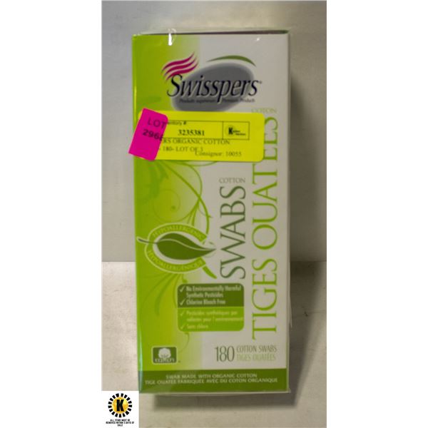 SWISSPERS ORGANIC COTTON SWABS- 180- LOT OF 3
