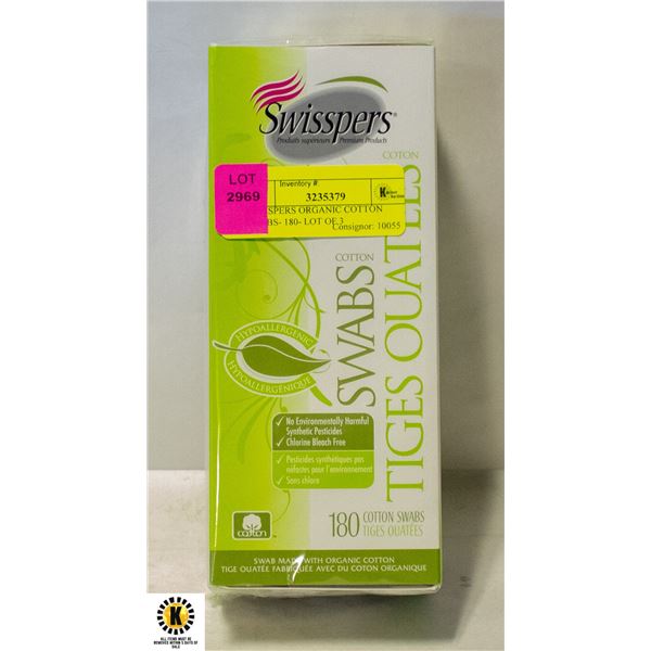 SWISSPERS ORGANIC COTTON SWABS- 180- LOT OF 3