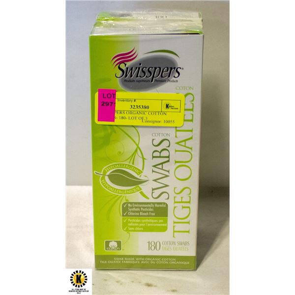 SWISSPERS ORGANIC COTTON SWABS- 180- LOT OF 3