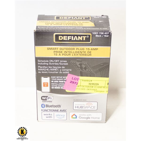 SMART OUTDOOR 15 AMP PLUG WI-FI CERT- DEFIANT