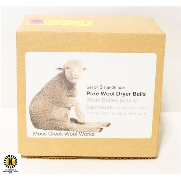 HANDMADE PURE WOOL DRYER BALLS- 3 PER BOX- NEW