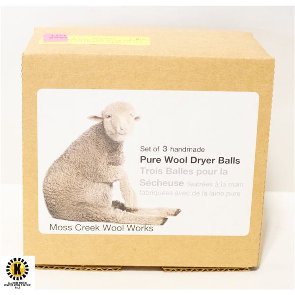 HANDMADE PURE WOOL DRYER BALLS- 3 PER BOX- NEW