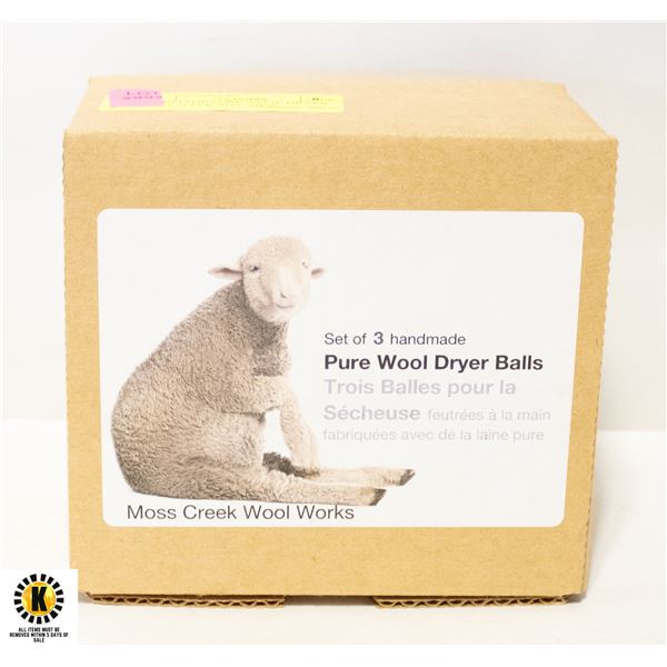 HANDMADE PURE WOOL DRYER BALLS- 3 PER BOX- NEW
