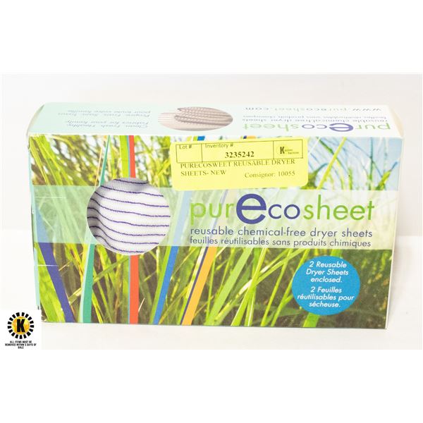 PURECOSWEET REUSABLE DRYER SHEETS- NEW