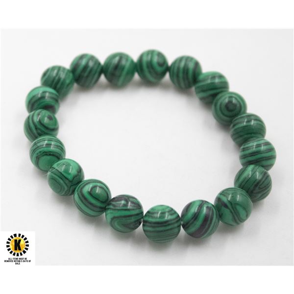 #96-GREEN MALACHITE BEAD BRACELET 10MM /7.5"
