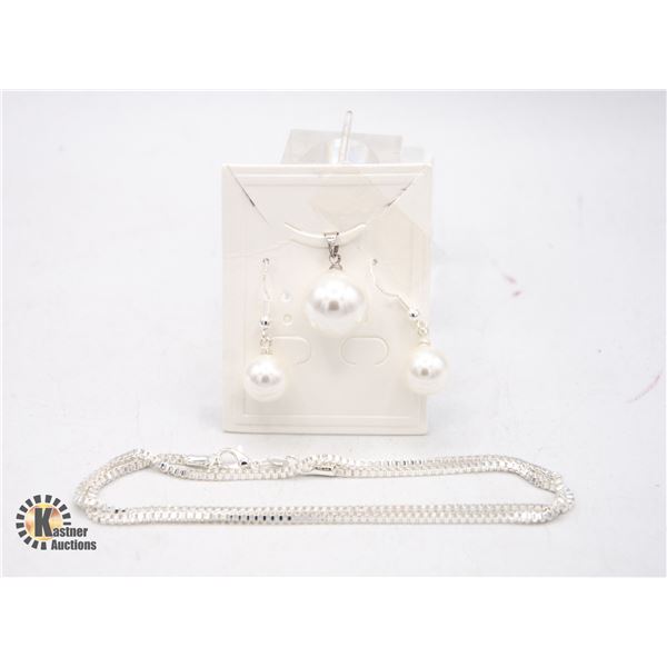 #39-SEA SHELL PEARL EARRINGS,PENDANT, NECKLACE SET