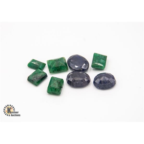 #65-GREEN EMERALD & SAPHHIRE GEMSTONES  81 CT