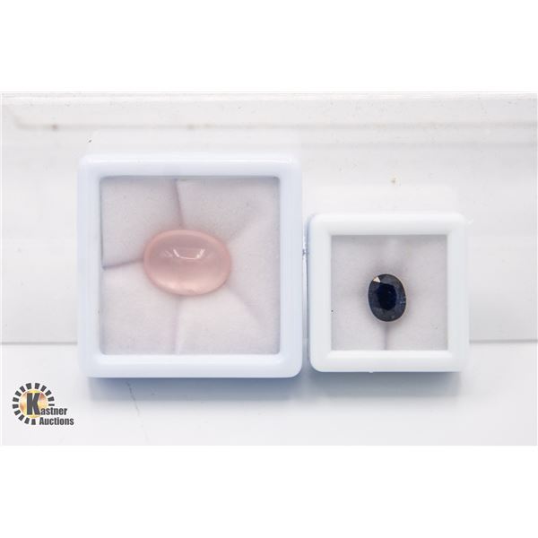#160-HEATED SAPPHIRE 3.25CT,ROSE QZ 10.65CTGEMSTON