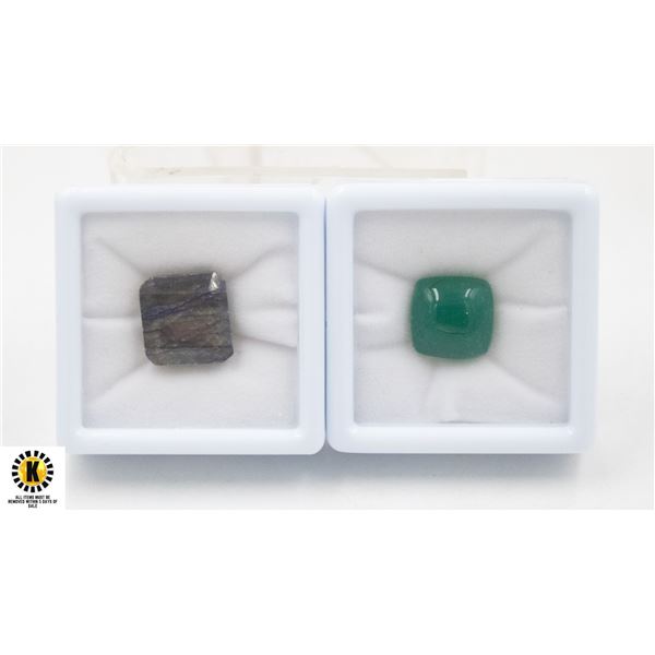 #81-UNHEATED GREEN AGATE 9.90CT& SAPPHIRE 19.40CT