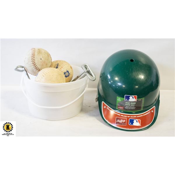RAWLINGS O/S HELMET,5 SOFTBALLS,3 BASE