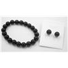 Image 1 : #61- NATURAL BLACK AGATE  BRACELET & EARRINGS  7.5