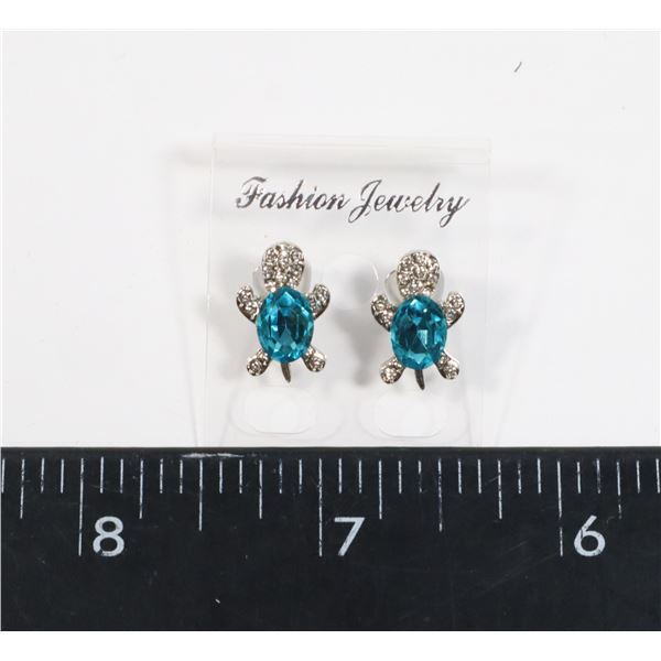 NEW SILVER TONE TURQUOISE AND CLEAR RHINESTONE