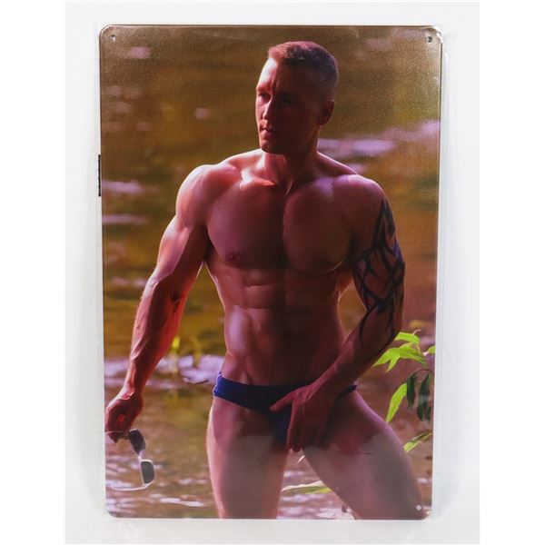 NEW MALE MODEL METAL SIGN . LOOKS BLURRY CLOSE UP